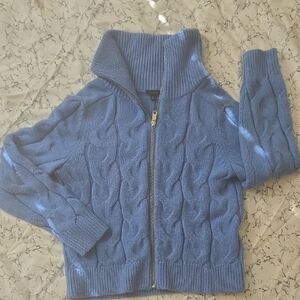 Talbots Blue Cable Knit Turtleneck Sweater